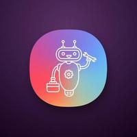 Repair chatbot app icon. UI UX user interface. Robot with set of tools and screw key. Virtual assistant. Online customer support. Modern robot. Web or mobile application. Vector isolated illustration