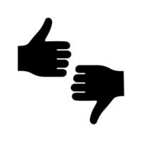 Likes and dislikes glyph icon. Positive, negative feedback. Reviews. Thumbs up and down hand gesture. Silhouette symbol. Negative space. Vector isolated illustration