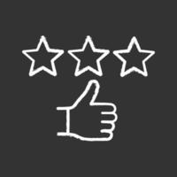 Rating chalk icon. Customer excellent review. Positive feedback. Ranking. Client satisfaction. Stars and thumbs up gesture. Isolated vector chalkboard illustration