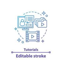 Video tutorials concept icon. Webinars. Video blogging idea thin line illustration. Vlog. Streaming. Vector isolated outline drawing. Editable stroke