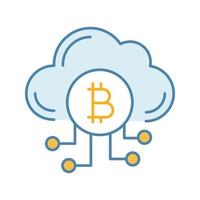 Cryptocurrency cloud mining service color icon. Bitcoin crypto mining. Cryptocurrency business. Cloud with bitcoin. Isolated vector illustration