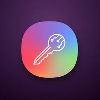 Private digital key app icon. Encryption key. UI UX user interface. Web or mobile application. Vector isolated illustration