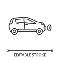 Smart car in side view linear icon. NFC auto. Intelligent vehicle. Thin line illustration. Self driving automobile. Autonomous car. Driverless vehicle. Vector isolated outline drawing. Editable stroke