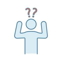 Confusion color icon. Making decisions. Indecision. A lot of questions. Indecisive person. Perplexity. Emotional stress symptom. Isolated vector illustration