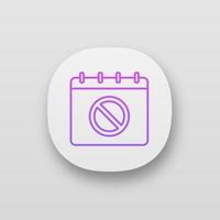 icono de la aplicación de fecha de evento de protesta. Calendario de movimientos políticos y sociales. Planificación de acciones de protesta. página de calendario con señal de stop. interfaz ui ux. aplicación web o móvil. vector ilustración aislada