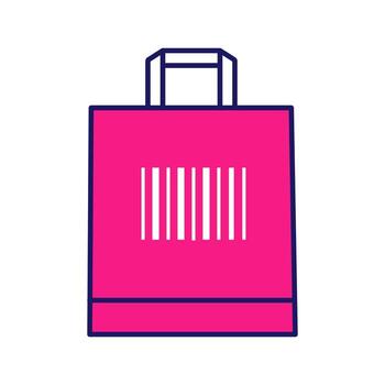 Shopping bag with barcode color icon. Retail. Merchandising. Using traditional linear barcodes. One dimensional code data identification. Isolated vector illustration