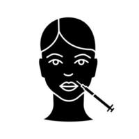 Lips neurotoxin injection glyph icon. Anti wrinkle injection. Lips augmentation. Cosmetic procedure. Facial rejuvenation. Cosmetology. Silhouette symbol. Negative space. Vector isolated illustration