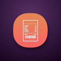 Cash receipt app icon. UI UX user interface. Paper check. Bill. Web or mobile application. Vector isolated illustration