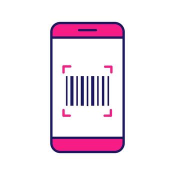 Barcode scanning app color icon. Smartphone reading linear barcode. One dimensional code scanner. Isolated vector illustration