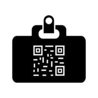 QR code identification card glyph icon. Name badge with matrix barcode. ID card with 2D code. Two dimensional barcode data. Silhouette symbol. Negative space. Vector isolated illustration