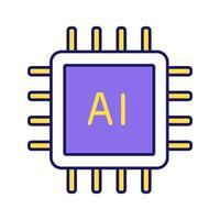 AI processor color icon. Microprocessor for artificial intelligence system. Microchip, chipset. CPU. Central processing unit. Computer, phone processor. Isolated vector illustration