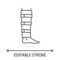 Shin brace linear icon. Shin support. Adjustable calf brace. Thin line illustration. Lower leg compression wrap. Leg injury. Calf muscle sprain. Vector isolated outline drawing. Editable stroke