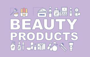 banner de conceptos de palabra de cosméticos. productos de belleza. maquillaje y cuidado de la piel. presentación, sitio web. idea de tipografía de letras aisladas con iconos lineales. ilustración de contorno vectorial vector