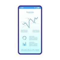 Smartphone dashboard interface vector template. Mobile productivity page blue design layout. Statistics screen. Flat application UI. Data analysis app. Phone display with analytics diagram