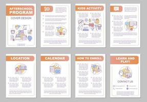 After school program brochure template layout. Afterschool activities. Learn and play. Flyer, booklet, leaflet print design with linear illustrations. Vector pages for magazines, reports, posters