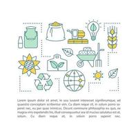 Organic farming concept linear illustration. Agriculture. Article, brochure, magazine page template. Ecological products. Eco friendly farming. Thin line icons with text boxe. Vector isolated drawing