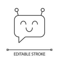 Chatbot message linear icon. Thin line illustration. Speech bubble with chat bot. Artificial conversational entity. Virtual assistant. Artificial intelligence. Vector isolated drawing. Editable stroke