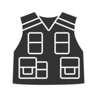 Police tactical vest glyph icon. Bulletproof waistcoat. Fisherman, photographer clothes. Silhouette symbol. Negative space. Vector isolated illustration