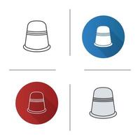 Sewing thimble icon. Flat design, linear and color styles. Finger protector. Isolated vector illustrations