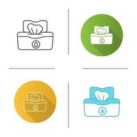 Wet wipes pack icon. Tissues. Antibacterial napkins. Flat design, linear and color styles. Isolated vector illustrations