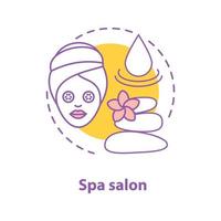 icono de concepto de salón de spa. Ilustración de línea fina de idea de cuidado corporal. mascarilla facial, masaje con piedras, aromaterapia. bienestar. relajarse. dibujo de contorno aislado vectorial vector