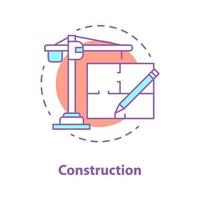 Construction industry concept icon. Architecture idea thin line illustration. Tower crane, floor plan. Building development. Vector isolated outline drawing