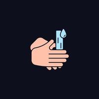 Rub palms together RGB color icon for dark theme. Rinsing hands under cold running water. Lifting dirt. Isolated vector illustration on night mode background. Simple filled line drawing on black
