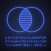 Merging neon light icon. Integration abstract metaphor. Glowing sign with alphabet, numbers and symbols. Vector isolated illustration