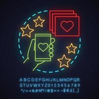 Smartphone dating app neon light concept icon. Chatting idea. Romantic invitation. Glowing sign with alphabet, numbers and symbols. Vector isolated illustration
