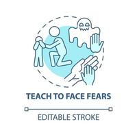 Teach to face fears blue concept icon. Support kid abstract idea thin line illustration. Help child to overcome phobias. Parenting. Vector isolated outline color drawing. Editable stroke