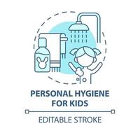 Personal hygiene for kids blue concept icon. Teach child of hygiene routine abstract idea thin line illustration. Wash hands and teeth. Vector isolated outline color drawing. Editable stroke
