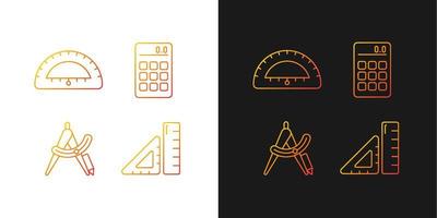 Architecture student tools gradient icons set for dark and light mode. Drafting supplies. Thin line contour symbols bundle. Isolated vector outline illustrations collection on black and white