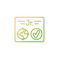 Junior hunting license gradient linear vector icon. Hunt birds and animals. Hunter confirmation for children. Thin line color symbol. Modern style pictogram. Vector isolated outline drawing