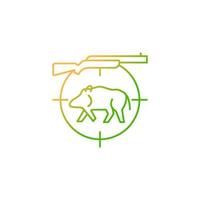 Wild boar hunting gradient linear vector icon. Capture and kill wild hog. Ferral peccary and pig. Hunting with dog. Thin line color symbol. Modern style pictogram. Vector isolated outline drawing