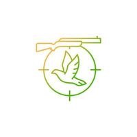 Pigeon shooting gradient linear vector icon. Shooting competition. Roost and flighting dove hunt. Equipment and rifle. Thin line color symbol. Modern style pictogram. Vector isolated outline drawing