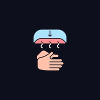 Air dry hands RGB color icon for dark theme. Hygienic alternative. Hand-drying method. Public washroom. Isolated vector illustration on night mode background. Simple filled line drawing on black