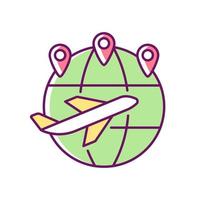 Excellent connectivity RGB color icon. Changi airport. Flights to international destinations. Singapore airlines. Global air transport network. Isolated vector illustration. Simple filled line drawing