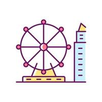 Singapore flyer RGB color icon. Large observation wheel. Amusement ride. Theme park. Giant ferris wheel. Tourist attraction in Singapore. Isolated vector illustration. Simple filled line drawing