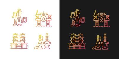 Culture of Singapore gradient icons set for dark and light mode. Pipa musical instrument. Thin line contour symbols bundle. Isolated vector outline illustrations collection on black and white