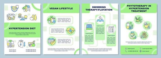 Plantilla de folleto de dieta de hipertensión. estilo de vida vegano. folleto, folleto, impresión de folletos, diseño de portada con iconos lineales. diseños vectoriales para presentaciones, informes anuales, páginas publicitarias vector