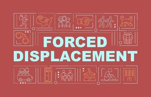 Forced displacement red word concepts banner. Human right violation. Infographics with linear icons on pink background. Isolated creative typography. Vector outline color illustration with text