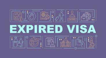 Expired visa purple word concepts banner. Official removal from country. Infographics with linear icons on purple background. Isolated creative typography. Vector outline color illustration with text
