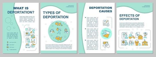 Deportation process brochure template. Types and causes. Flyer, booklet, leaflet print, cover design with linear icons. Vector layouts for presentation, annual reports, advertisement pages