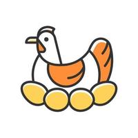 Brood hen RGB color icon. Bird sitting on egg clutch to incubate chicks. Nesting fowl. Brooding chicken. Poultry selection and farming. Isolated vector illustration. Simple filled line drawing