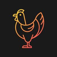 Hen gradient vector icon for dark theme. Female chicken. Broiler and layer pullet. Chicken for food and eggs. Thin line color symbol. Modern style pictogram. Vector isolated outline drawing