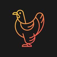 Brahma hen gradient vector icon for dark theme. American chicken breed. Poultry farming. Feathered shanks, toes. Thin line color symbol. Modern style pictogram. Vector isolated outline drawing