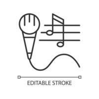 Talent for singing linear icon. Vocal lessons and training. Performing song and music. Thin line customizable illustration. Contour symbol. Vector isolated outline drawing. Editable stroke