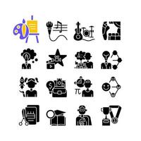 Talents and aptitudes black glyph icons set on white space. Skills and intelligence. Creative and professional abilities. Occupation and hobby. Silhouette symbols. Vector isolated illustration