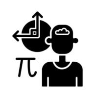 Mathematical intelligence black glyph icon. Logical thinking and mind. Analyzing and calculating skill. Formulae and numbers. Silhouette symbol on white space. Vector isolated illustration