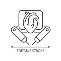 Surgical robot linear icon. Remote manipulation by surgeon. Robotic-assisted surgical procedure. Thin line customizable illustration. Contour symbol. Vector isolated outline drawing. Editable stroke